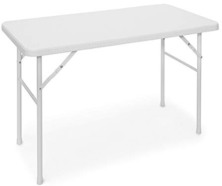 Relaxdays Mesa Terraza Plegable Bastian, Rectangular, 74x121,5x61,5 cm, Efecto Ratán, Exterior, Mesita Jardín, Blanco