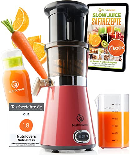 NUTRILOVERS Slow Juicer Elettrico, verdure e frutta Centrifuga, 350 Watt | BPA-FREE, Rosso