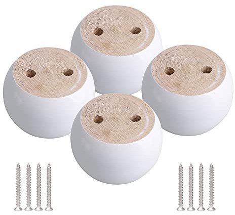 SHANOER 4pcs 50mm Height White Eucalyptus Wood Round Bun Furniture Feet