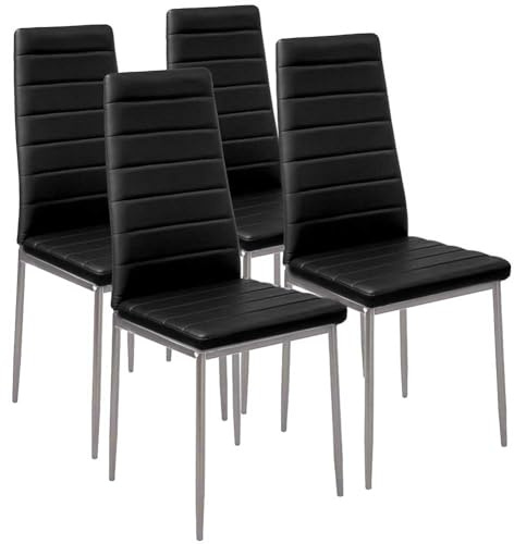 BAKAJI Set 4 Sedie Sala da Pranzo Salotto Cucina Design Moderno Struttura in Metallo e Seduta Imbottita in Ecopelle Dimensioni 98 x 41 x 45 cm (Nero)