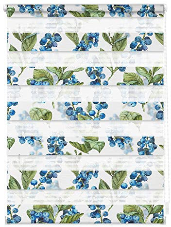 Lichtblick Doppelrollo Klemmfix ohne Bohren mit Motiv, Heidelbeere - Blau Grün, Blickdicht, Made in Germany, Klemmträger Blau Grün,45 cm x 150 cm (B x L)