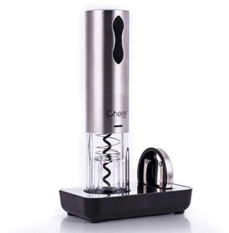Electric Wine Opener, Stainless Steel Rechargeable Cordless Electric Corkscrew Wine Bottle Opener with Foil Cutterabd and Collectible Recharging Base, Wine Accessories 7717-W121-13