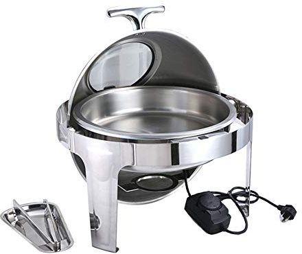 Aprilhp Round Speisenwärmer Warmhaltebehälter Edelstahl Chafing Dish Roll-Top Buffet-Set für Catering, Buffet Party Restaurant Kantine Chafer gehören Teller und Mahlzeit Ordner, Catering Supplies