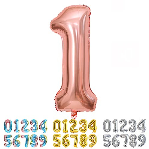 Ponmoo Foil Ballon Chiffre 1 Or Rose, Grands Numéro 0 1 2 3 4 5 7 8 10-19 20-29 30-39 40 50 60 70 80 90 100, Décoration de Ballons Géants pour Mariages Party et Anniversaires Fête