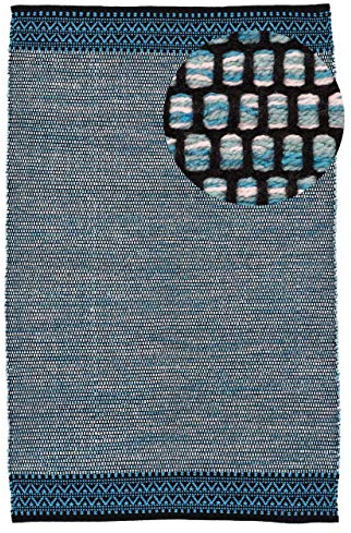 carpetfine Baumwollteppich Kelim Mia Blau 300x400 cm | Moderner Teppich für Wohn- und Schlafzimmer