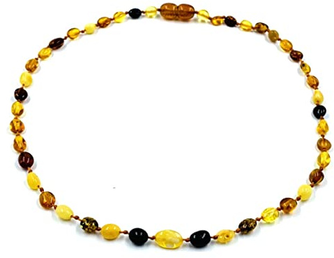 Natural Baltic Amber Necklace - Handmade Genuine Amber Beads Jewelry - Multicolor Amber Beads -33-34cm