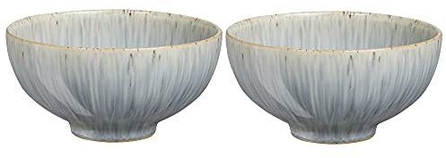 Denby - Halo Speckle Rice Bowls Set of 2 - Grey, Neutral Patterned Dishwasher Microwave Safe Crockery 480ml - Glazed Ceramic Stoneware Tableware - Chip & Crack Resistant Soup Bowls