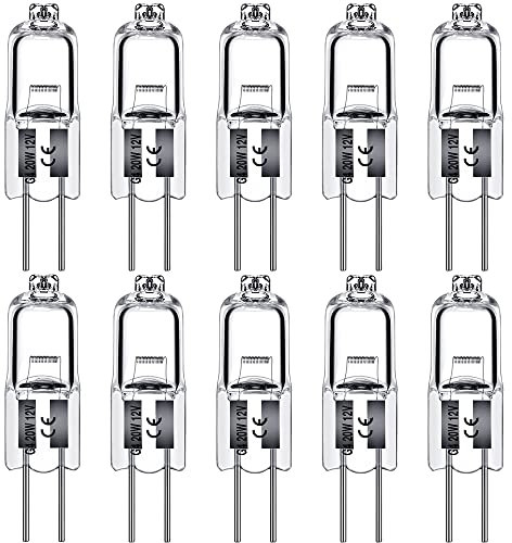 G4 Halogen Light Bulbs 20W 12V Clear Capsule 2 Pin Lamp Bulb Halogen Pin Base Warm White Dimmable 10 Pack