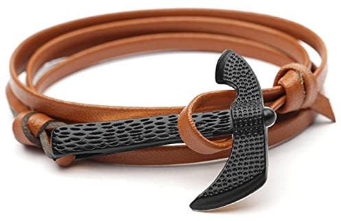 HCMA Vintage Ax Viking Bracelet Antique Black Hatchet Handmade Braided Multi-layer Leather Bracelet For Male Jewelry Gift