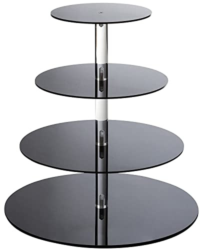 Ulifeme Cupcake Ständer, Tortenständer 4 Etagen Acryl für Hochzeit, Party, Geburtstag, Baby Duschen & Kuchen Dessert, Torten Etagere 4-stöckig - 4mm Dicke Acryl, Schwarz 6''/8''/10''/12'' Durchmesser