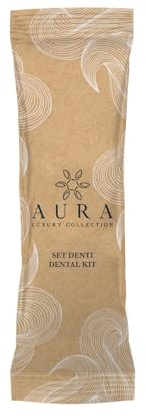 Aura Luxury Collection ® Set igiene orale confezionato in astuccio flowpack con spazzolino da denti e 1 tubetto di dentifricio a menta da 5 ml (500)