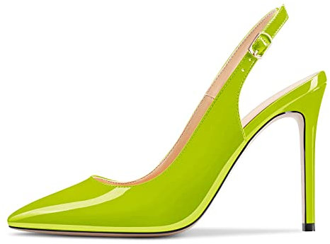 Saekcted Mujer Alto High Heel Aguja Slingback Pumps Sexy Clear Correa Tobillo 10 CM Heels Sandalias Fiesta Zapatos Verde Lima 37 EU