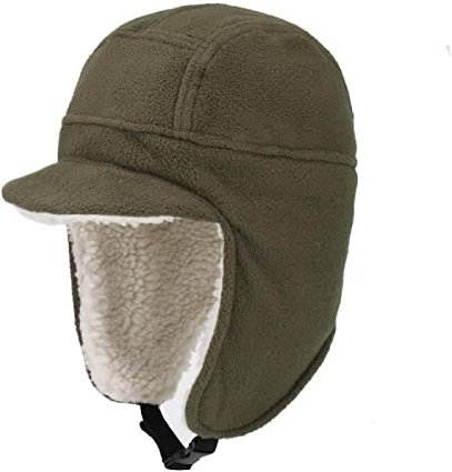 Russische Mütze Weiche, Warme Wintermützen Für Herren Und Damen, Gefüttert Mit Visier, Winddicht, Ohrenklappe, Schnee-Ski-Schädelmütze, Armeegrün, 56–59 cm