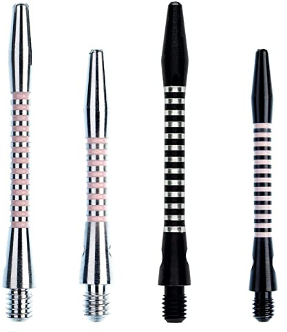 WINMAU Tiges de fléchettes en aluminium noir, rose et argenté (tiges) en court et moyen – 4 jeux par paquet