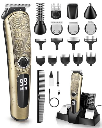 Ufree Gifts for Men, Beard Trimmer with Charging Stand, IPX7 Waterproof Electric Razor Shavers for Men, Clippers for Hair Cutting, Mens Grooming Kit for Mustache Nose Facial Body