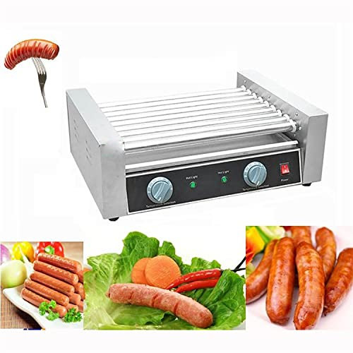 Tambor de calentamiento de perritos calientes, máquina comercial de salchicha de tambor de perritos calientes eléctricos, máquina de cocción de bandeja de horno de 9 tambores de acero inoxidable,