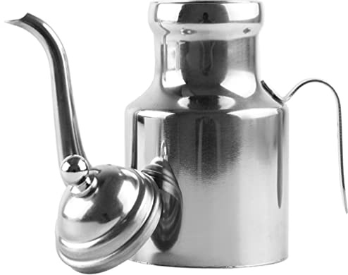 Stainless Steel Grease Container with Curved Handle Oil Storage Jug for Kitchen for Bacon Drippings and Hot Oil Convenient Spout Design for Easy Pouring