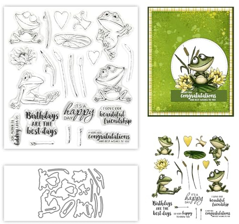 Niedliche Liebe Lustige Cartoon Frosch Prinz Transparente Stempel und Stanzformen Set für Kartenherstellung DIY Silikon Stempel Metall Stanzformen für Papieralben Handwerk Dekor Schreibwaren Stempeln