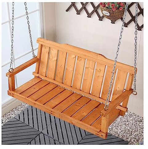 Fadiadem Terrasse Veranda Schaukelsitz Holzbank, Hängebank für 2-3 Personen mit Stahlketten, Rückenlehne und Armlehnen für Schaukelstühle aus Holz im Freien, für Garten/Hof/Rasen/Balkon