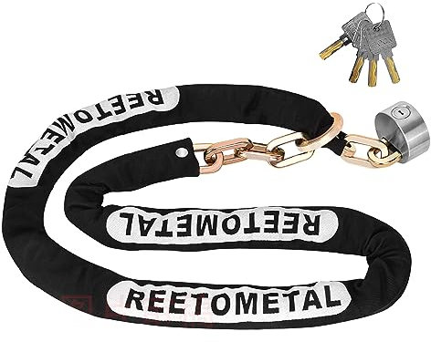 REETOMETAL Strapazierfähige Sicherheitsschlosskette mit verstärktem verstecktem Bügelschloss – gehärteter Stahl, 9 mm, quadratische Glieder und 304 massiver Edelstahl Puck-Vorhängeschloss für