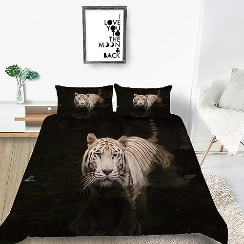 Bettwäsche 140x200 Bettbezug Winter Bettwäsche-Sets WeißEr Tiger 3D Muster Weich Baby bettwäsche Set Hypoallergen Kinder bettwäsche mit 2 Kissenbezüge 80x80 cm