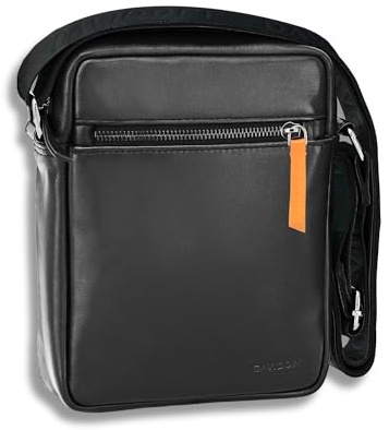 DAVIDOFF ESSENTIALS Reportertasche aus Leder – Schwarz, Umhängetasche mit Smartphone‑Fach