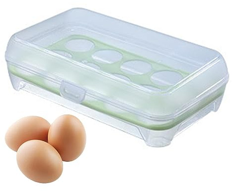 PW TOOLS Eierbox, Eierbehälter für Kühlschrank, Eier Aufbewahrung Kühlschrank, Eierhalter, Eierkarton, Eiertransportbox, Eier Aufbewahrungsbox, Eier Behälter mit Deckel für 15 Eier