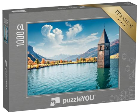 Puzzle 1000 Teile XXL „Malerische Herbst Ansicht von Turm der versunkenen Kirche in Resia, Südtirol“ – aus der Puzzle-Kollektion Südtirol