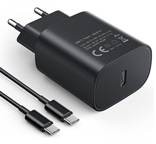 USB C Ladegerät 25W Schnellladegerät USB Netzteil mit USB C ladekabel, USBC Adapter für iPhone 17 16 15/Pro/Max/iPad, Samsung S25 S24 S23 S22 S21, FE S10 S9 S8 A55 A54 A53 A52 A51 A50 A34 A33 A23