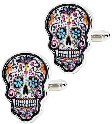 Jonwo Multicolored Print Unique Skull Cufflinks for Men Dress In Gift Case | Funny Skull Shape Men's Women Cuff Links Set Jewelry for Wedding Party Daily Office Formal Casual Wear Business Tuxedo Dress