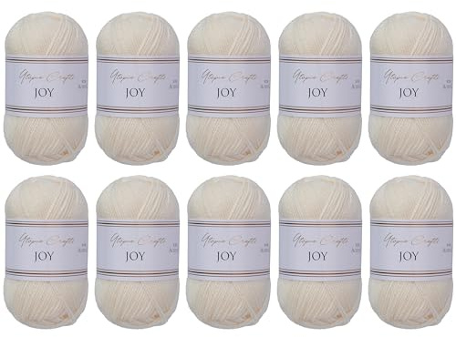 Utopia Crafts JOY - Filato per lavorare a maglia e all'uncinetto, morbido, facile da pulire, 100% poliacrilico, 10 gomitoli da 50 g, 150 m (seta naturale)
