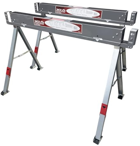 LUMBER JACK Steel Folding Sawhorse Heavy Duty Twin Pack 1180kg Capacity Supports Slots for 2 x 4 Timber Includes Carry Handle & Non-Slip Pivoting Rubber Feet