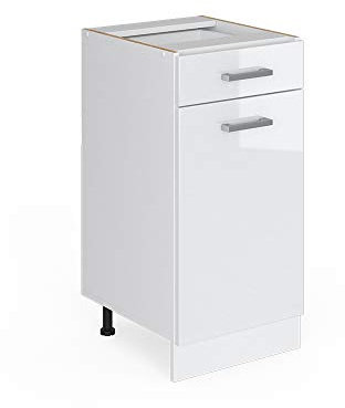 Vicco Unterschrank R-Line, Weiß Hochglanz, 40 cm | mit Schublade, ohne Arbeitsplatte, geeignet zur platzsparenden Aufbewahrung in Küchenzeilen