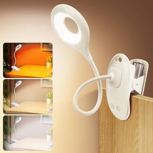 URAQT Lampada da Lettura a Clip, Lampada da Scrivania a LED con Touch, Dimmerabile Lampada da Tavolocon USB, Luce a Clip per Letto con 3 temperature di colore, 360° Flessibile, per Lavoro Studiare