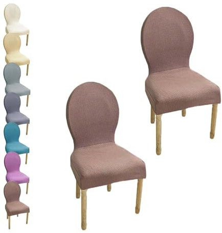 HHONGWYT Stretch Stuhlbezüge mit Runder Rückenlehne Nicht Universell Rund Rückenlehne Stuhlhussen Stuhlüberzug Ohne Armlehne Hölzern Stuhlschonbezug StuhlAbdeckung Waschbar,A10,2PCS