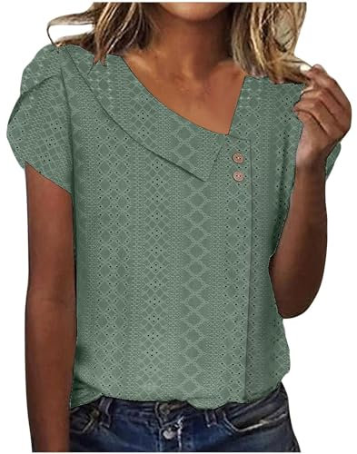 HOOUDO Sale Angebote Damen-Sommeroberteile, kurzärmelig, V-Ausschnitt, Hemden, Knopfleiste, Ausgehen, Blusen für Damen, elegant, lässig, 2024, Trendige Kleidung Kurzpullove Sale Angebote Bestellung