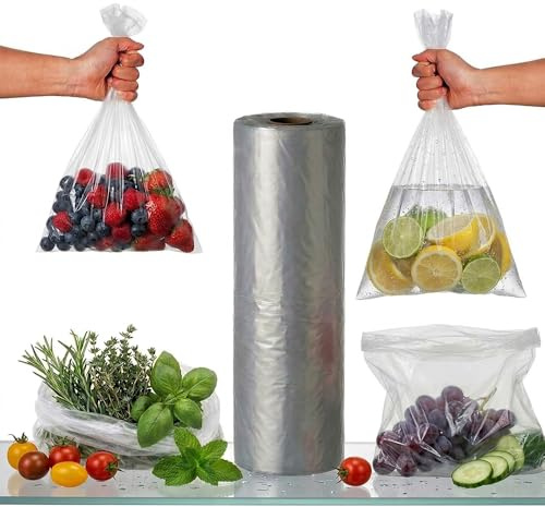 IZMAH LTD 1 rouleau de sacs alimentaires en plastique transparent de 17,8 x 22,9 cm pour fruits et légumes (500 pièces par rouleau)