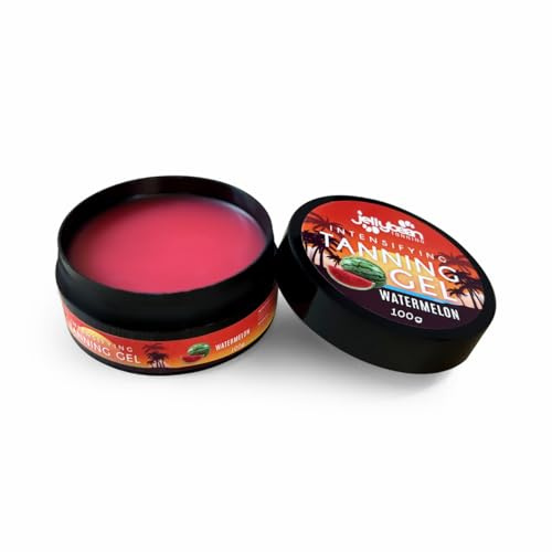 Jellybean Tanning Gel intensificante de 100 g, aroma a sandía, acelerador de bronceado para tumbonas y exteriores con manteca de cacao, aceite de coco y vitamina E, logra un bronceado natural profundo