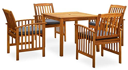 KATERYY 5-TLG. Garten-Essgruppe mit Kissen Massivholz Akazie,Atemberaubendes Gartenmöbelset aus Akazienholz mit bequemen Polstern für Terrasse und Balkon