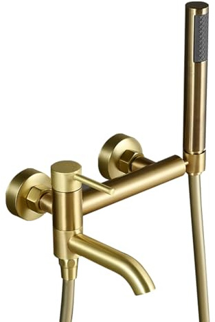 Generisch Badewanne Armatur Badewannenarmatur gebürstetes Gold mit Handbrause Wasserhahn Dusche Einhebel Duscharmatur Wandmontage mit 150 cm PVC Brauseschlauch