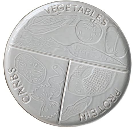 Platos de porción dietética para pérdida de peso para platos divididos con compartimentos, cerámica, plato plano/plato poco profundo para una alimentación saludable.