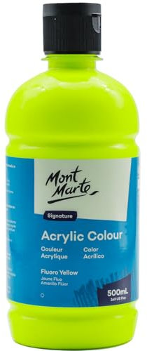 Mont Marte Signature - Colore acrilico Giallo fluo, 16,9oz (500ml), finitura semi-opaca, adatto per tela, legno, tessuto, pelle, cartone, carta, MDF e artigianato