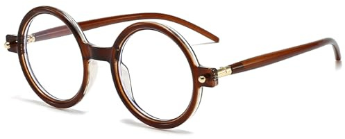LJCZKA Brille mit Blaulichtfilter Rund Herren Damen Retro Runde Computer Brille Ohne Stärke Anti-Müdigkeit 90er Mode für PC, TV und Handy