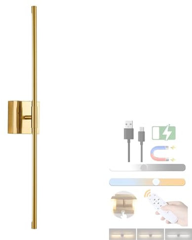 GZZBMY Kabellose Wandleuchte mit Fernbedienung USB Wiederaufladbare Wandlampe 3 Beleuchtungsmodi LED Bild Beleuchtung Magnetische 360° Drehbare Wandleuchter 5000mAh Batterie (Gold Quadrat,1 Stück)