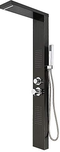 Homewell Duschsäule mit Handbrause, abnehmbare Oberseite, gebürsteter Edelstahl, Silikondüse zur Vermeidung von Verstopfungen (schwarz)