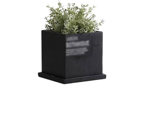 Fioriera quadrata moderna in cemento con vassoio per piante grasse, grande vaso nero traspirante per composizioni verdi personalizzate