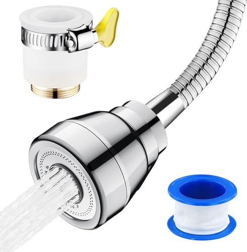 Aérateur de Robinet 360° Pivotant avec 3 Modes, Mousseur Robinet avec Prolongé, Flexible et Facile à Installer, pour Cuisine et Salle de Bain