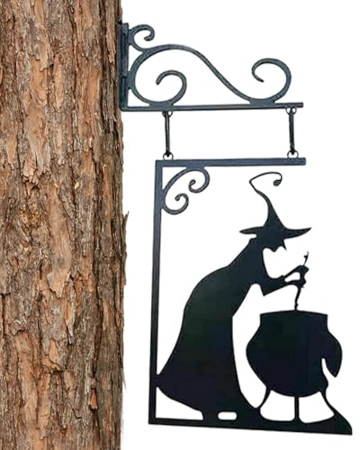 Hexen Silhouette Hof Schilder Halloween Outdoor Dekoration Schwarz Kessel Gartenstecker Gruselige Hofpfähle Party Deko Für Halloween Außenbereich Rasen, 40x23cm / 15,75x9,06Zoll