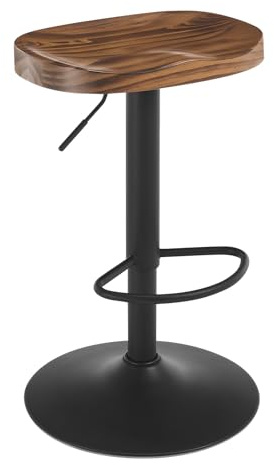 WOLTU Sgabello da Cucina, Sgabello da Bar per Colazione in Legno Massiccio, Sgabello da Banco Regolabile in Altezza, Sgabello Girevole a 360° con Poggiapiedi, Marrone Rustico, BH413vbn-1