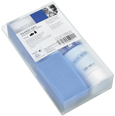Acryl-Polierset inklusive Polierscheiben, Schleifpaste und Pad. Ideal zum Verfeinern von Oberflächen und zur Wiederherstellung von Glanz auf Kunststoffen.